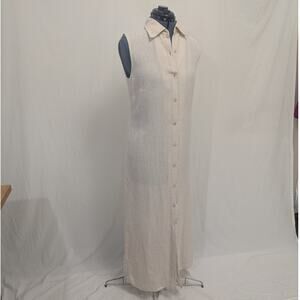 Vintage 100% Linen Button‑Down Midi Dress, Size M